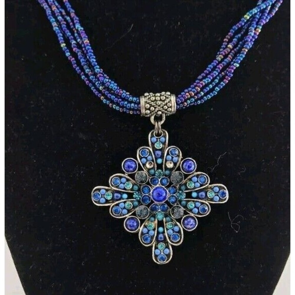 VTG F.A.I.T.H multicolor Rhinestones Pendant Multi Strand Seed Beads Necklace